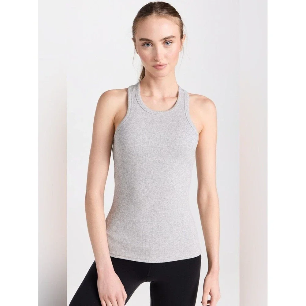 ALO Yoga Light Grey Ribbed Aspire Full Length Tank Top Racerback Tank size XS